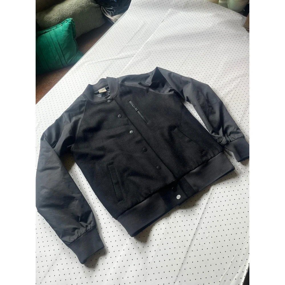 Nike Sportswear Mens Wool Blend Varsity Bomber Jacket Black Snap Front Medium